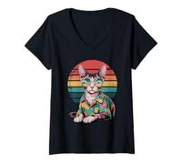 Womens Cornish Rex Sunglasses Hawaiian Beach Summer V-Neck T-Shirt