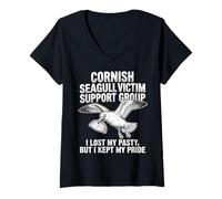Women's Cornish Seagull Victim Support Group Pasty Thief V-Neck T-Shirt
