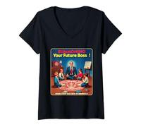 Womens Corporate Satire Summoning Your Future Boss Retro Office V-Neck T-Shirt
