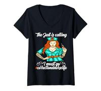 Womens Correctional Nurse The jail is calling I must go V-Neck T-Shirt