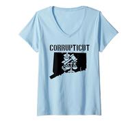 Womens Corrupticut Connecticut Anti Corruption Cop New Haven Pizza V-Neck T-Shirt