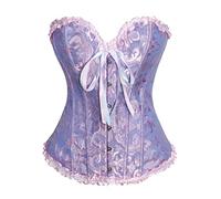 Women's Corset Top Lace Up Satin Boned Overbust Bustier Tops Vintage Off Shoulder Renaissance Gothic Floral Embroidery Ruffle Hem Boned Overbust Halloween Costume