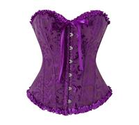 Women's Corset Top Lace Up Satin Boned Overbust Strapless V Neck Bodyshaper Slim Fishbone Bandage Chest Support Waist Bodyshaper Off The Shoulder Bustier Tank Costumes Sexy Cinchers (2-Purple, S)