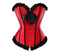 Women's Corset Top Ladies Floral Jacquard Overbust Stylish Sexy Slim Fishbone Bandage Bodysuit Vintage Bridal Lingerie Bodyshaper Waist Trainer Lace up Boned Bustier Top Floral Wedding (Red-A, S)