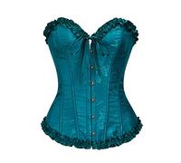Women's Corset Top Ladies Floral Overbust Basque Bustiers Ruffle Waist Trainer Lace up Boned Bustier Top Chest Support Waist Cincher Push Up Body Shaper Renaissance Shapewear