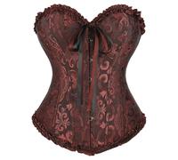Women's Corset Top Plus Size Gothic Lingerie Satin Lace up Boned Overbust Corsets Push Up Halloween Bodysuit Stylish Bridal Bustier Top Carnival Christmas Party Overbust Bodysuit, (01-Brown, S)