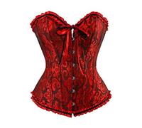 Women's Corset Tops Lace Up Satin Boned Overbust Bustier Shapewear Vintage Plus Size Strapless V Neck Lingerie Bodyshaper Gothic Medieval Underbust Bodysuit for Halloween Christmas Costume