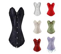 Women's Corset Tops Lace Up Satin Boned Overbust Bustier Shapewear Vintage Plus Size Strapless V Neck Lingerie Bodyshaper Gothic Medieval Underbust Bodysuit for Halloween Christmas Costume