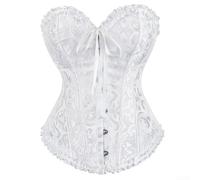Womens Corset Tube Top Bustier Shapewear Lingerie, Lace Waist Push Up Bodysuit with Fish Bones Design Steampunk Bustiers Brocade Tank Tops for All Season(XL White)
