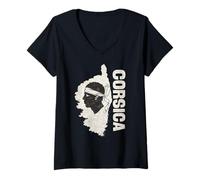 Women's Corsica Map Moor Head Flag Corsican Pride Design V-Neck T-Shirt