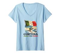 Womens Cortina Vintage Ski Italy Alps Winter Sports Design V-Neck T-Shirt