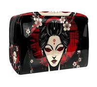 Women's Cosmetic Bags Anime Geisha with Cherry Blossoms Makeup Case Travel Toiletry Bag Cosmetics Organizer 18.5x7.5x13cm