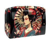 Women's Cosmetic Bags Anime Geisha with Cherry Blossoms Makeup Case Travel Toiletry Bag Cosmetics Organizer 18.5x7.5x13cm