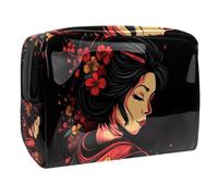 Women's Cosmetic Bags Anime Geisha with Cherry Blossoms Makeup Case Travel Toiletry Bag Cosmetics Organizer 18.5x7.5x13cm