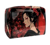 Women's Cosmetic Bags Anime Geisha with Cherry Blossoms Makeup Case Travel Toiletry Bag Cosmetics Organizer 18.5x7.5x13cm