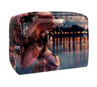 Women's Cosmetic Bags Beautiful Geisha and Cherry Flowers Makeup Case Travel Toiletry Bag Cosmetics Organizer 18.5x7.5x13cm