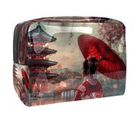 Women's Cosmetic Bags Beautiful Geisha and Cherry Flowers Makeup Case Travel Toiletry Bag Cosmetics Organizer 18.5x7.5x13cm