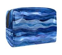 Women's Cosmetic Bags Blue Water Waves Makeup Case Travel Toiletry Bag Cosmetics Organizer 18.5x7.5x13cm