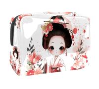 Women's Cosmetic Bags Cute Geisha Anime Girl Makeup Case Travel Toiletry Bag Cosmetics Organizer 18.5x7.5x13cm
