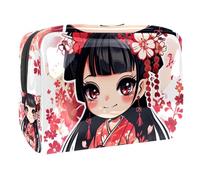Women's Cosmetic Bags Cute Geisha Anime Girl Makeup Case Travel Toiletry Bag Cosmetics Organizer 18.5x7.5x13cm