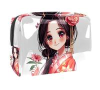 Women's Cosmetic Bags Cute Japanese Anime Geisha Makeup Case Travel Toiletry Bag Cosmetics Organizer 18.5x7.5x13cm