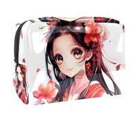 Women's Cosmetic Bags Cute Japanese Anime Geisha Makeup Case Travel Toiletry Bag Cosmetics Organizer 18.5x7.5x13cm