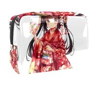 Women's Cosmetic Bags Cute Japanese Anime Geisha Makeup Case Travel Toiletry Bag Cosmetics Organizer 18.5x7.5x13cm