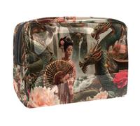 Women's Cosmetic Bags Dragon Japanese Geisha Makeup Case Travel Toiletry Bag Cosmetics Organizer 18.5x7.5x13cm