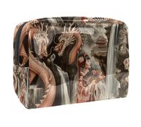Women's Cosmetic Bags Dragon Japanese Geisha Makeup Case Travel Toiletry Bag Cosmetics Organizer 18.5x7.5x13cm