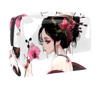 Women's Cosmetic Bags Japanese Geisha with Cherry Flowers Makeup Case Travel Toiletry Bag Cosmetics Organizer 18.5x7.5x13cm