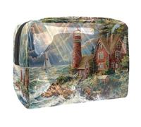 Women's Cosmetic Bags Lighthouse Coast Landscape Makeup Case Travel Toiletry Bag Cosmetics Organizer 18.5x7.5x13cm