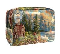 Women's Cosmetic Bags Lighthouse Coast Landscape Makeup Case Travel Toiletry Bag Cosmetics Organizer 18.5x7.5x13cm