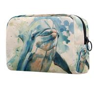 Women's Cosmetic Bags Watercolor Dolphin Makeup Case Travel Toiletry Bag Cosmetics Organizer