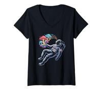 Women's Cosmic Astronaut discovering Retro Psychedelic toadstools V-Neck T-Shirt