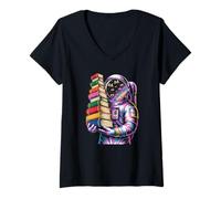 Women's Cosmic Bookworm Astronaut Reading Galaxy Science Fiction V-Neck T-Shirt