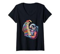 Women's Cosmic Bookworm Astronaut Reading Galaxy Science Fiction V-Neck T-Shirt