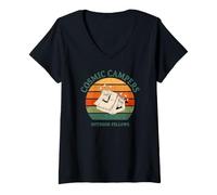 Women's Cosmic Campers Funny Alien Camping Tent Ventilation Sunset V-Neck T-Shirt