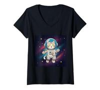 Women's Cosmic Cat Conquering the Galaxy V-Neck T-Shirt