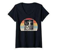 Womens Cosmic Cat Retro UFO Explorer Alien V-Neck T-Shirt