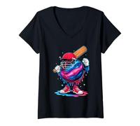 Women's Cosmic Cricket Planet Batsman Galaxy Style V-Neck T-Shirt