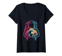 Women's Cosmic Earth Science Astronaut Finding a Colorful Agate V-Neck T-Shirt