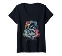 Women's Cosmic Explorer discovering Vivid Biology in the Universe V-Neck T-Shirt
