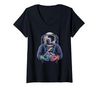 Women's Cosmic Geology Astronaut Finding a Vivid Radiant Gemstone V-Neck T-Shirt