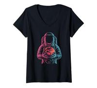 Women's Cosmic Lapidary Artist Exploring a Banded Mineral Globe V-Neck T-Shirt