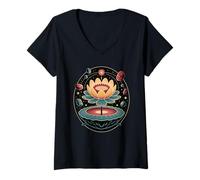 Womens Cosmic Lotus Flower Universe Crystals Stars Spiritual Energy V-Neck T-Shirt