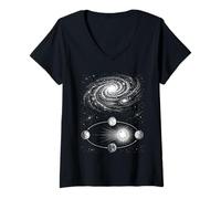 Women's Cosmic Motion Galaxy and Planetary Orbit Diagram V-Neck T-Shirt