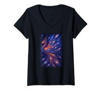 Womens Cosmic Phoenix Bird Space Fractal Artwork Design Graphic V-Neck T-Shirt