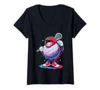 Women's Cosmic Planet Lacrosse Helmet Stick V-Neck T-Shirt