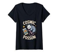 Womens Cosmic Possum Tarot Floating Space Adventure V-Neck T-Shirt