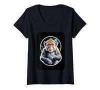 Women's Cosmic Primate Contemplating the Moon V-Neck T-Shirt